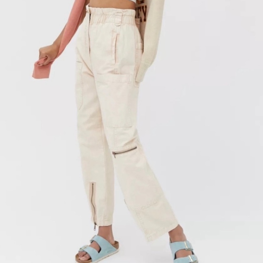BDG Izzy Straight Leg Cargo Utility Pants with Zipper Ankles Paper Bag Waist